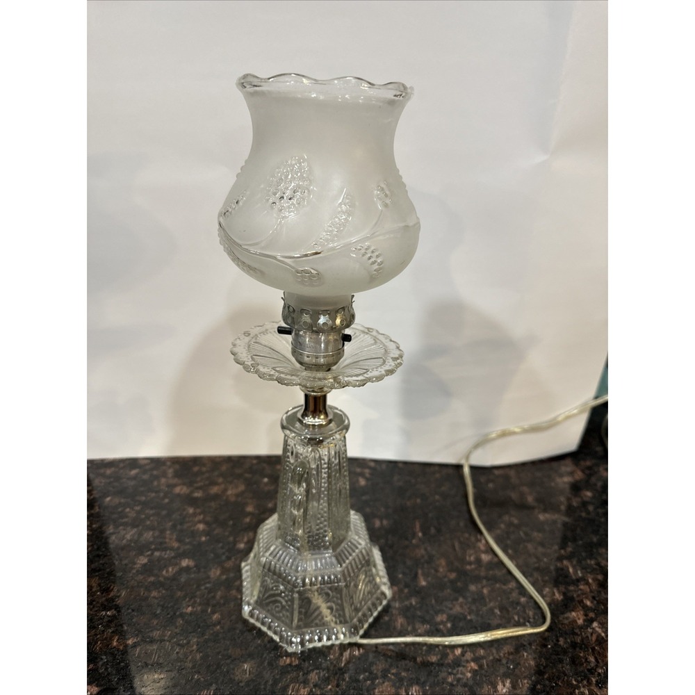 Vintage Glass Fairy Table Lamp with Frosted Glass Shade Corded Plug-In 14.5"